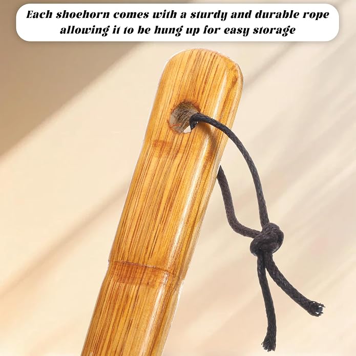 Wooden Shoe Horn 13'' Inch Long Handle Shoe Helper Spoons Retro Wood Shoehorn with Lanyard Shoes Stick Helper for Seniors Men Women