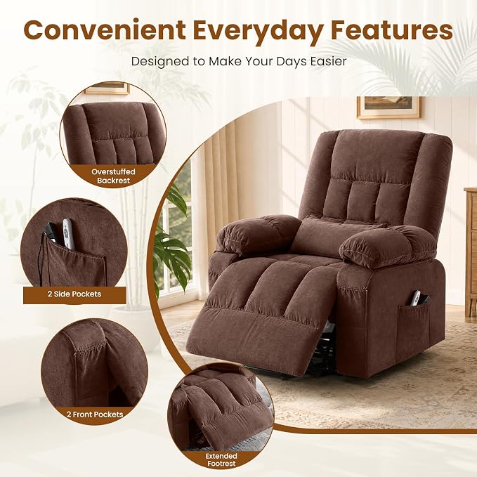 Electric Power Lift Recliner Chair Sofa with Massage and Heat for Elderly,Lift Chair with Front Pocket & Side Pockets for Living Room