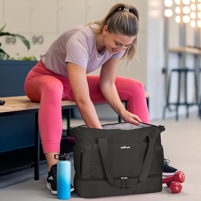 Gym Bag for Women, Personal Item Travel Bag with Shoes Compartment, Weekender Overnight Duffel Bag with Wet Pocket, Carry On Bag for Women, Travel, Gym, Weekend
