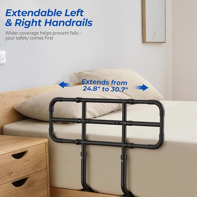 Bed Rail with Extendable Handle 350 LBS Capacity, Model BS09 | ASTM-Approved, Adjustable Bed Rails for Elderly Adults Safety, Tool-Free Bed Cane for Seniors & Post Surgery, Storage Bag