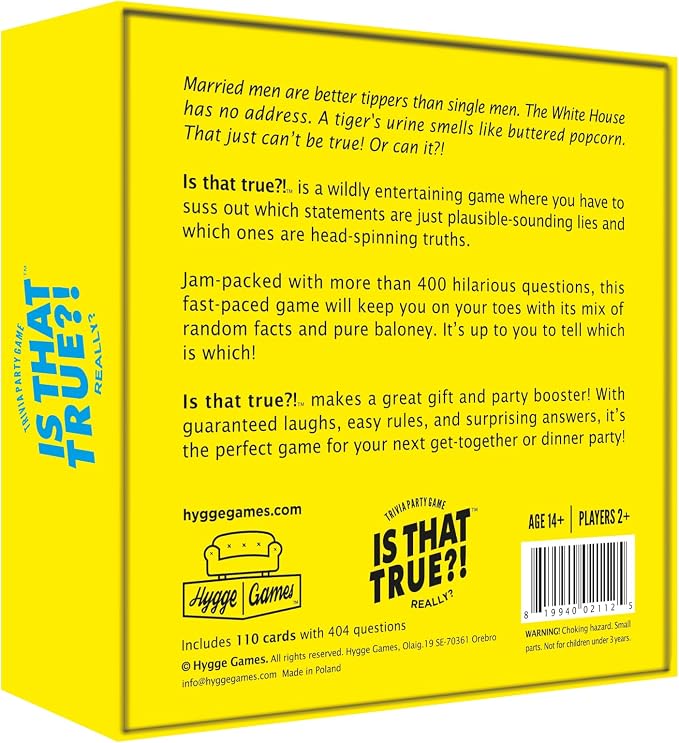 Hygge Games, is That True?! – Can You Tell The Difference Between Wacky fact and Sneaky Fiction? – Trivia Party Game