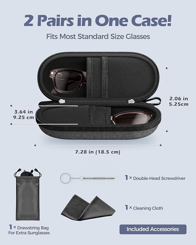 ProCase Hard Double Sunglasses Glasses Case for Men Women -Darkgrey | Hard EVA Shell Shockproof Dual Eyeglass Case with Metal Hook Velvet Lining, Travel Zipper Organizer for Couple Gifts