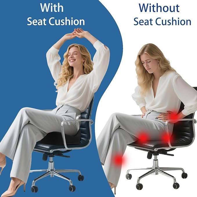 Seat Cushions, Comfort Memory Foam Office Chair Cushions, Ergonomic Seat Pad for Office Chair/Wheelchair/Gaming Chairs/Car Seat/, Pressure Relief Sciatica & Pain Relief for Long Sitting