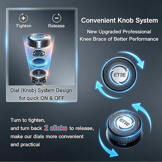 Kuangmi Knob Knee Brace for Pain Relief, Knee Support with Patella Gel Pad & Side Stabilizers, Compression Knee Sleeve for Workout, Arthritis, Joint Pain, Meniscus Tear (Blue Black,Left,Large,Single)