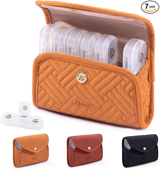 BAGSFY Weekly Pill Organizer 3 Times a Day in a Cute Fabric Pill Case, Medicine Pill Organizer, Pill Box, Portable Travel Pill Case, Pill Container for Medication, Vitamins, Fish Oils, Supplements