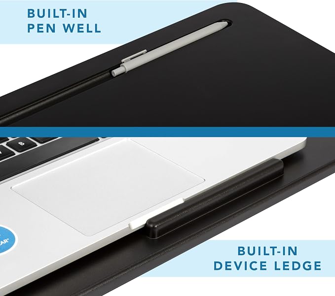 LAPGEAR The Original Lap Desk – Black, Fits 17" Laptops | Microbead Cushion, Device Ledge, Built-In Pencil Tray, Carry Handle