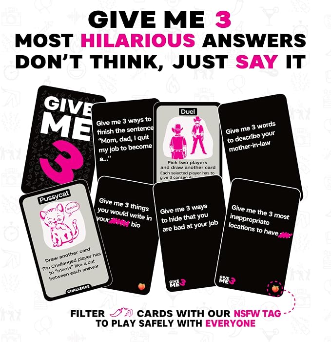 SAVANA GIVE ME 3 - Fast Paced and Hilarious 10 Second Rule Adult Party Games | 2+ Players | Card Game for Adults | Travel Game | Board Game for Parties and Game Nights