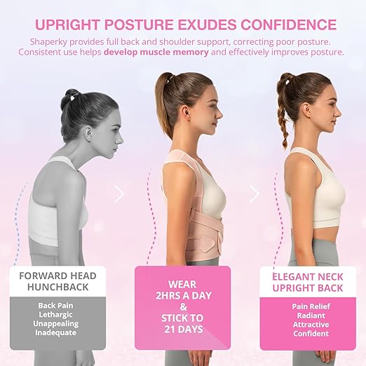 SHAPERKY Posture Corrector for Women for Support: Back Brace for Full Back Support - Adjustable Shoulder Straightener for Women and Men (Small)