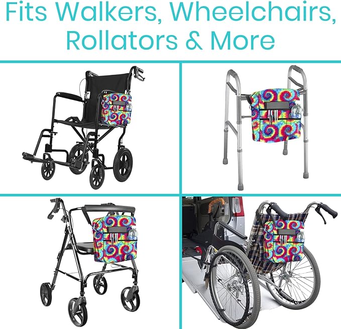 Vive Wheelchair Bag - Machine Washable, Double-Stitched, Water-Resistant Accessory Backpack for Rollators, Wheel Chairs, Walkers - Pouch with XL Pockets & Straps for Quick Installation