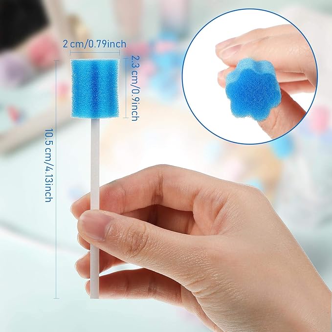 Outus 300 Pcs Toothettes Oral Swabs Disposable Mouth Swabs Sponge Bulk Dental Swabsticks Unflavored for Elderly Adults Mouth Cleaning Oral Cavity Care Health, Pink and Blue (Not Individual Packing)