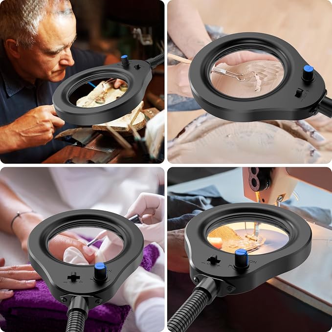 15X Magnifying Glass with Light and Stand, 5 Color Modes Stepless Dimmable LED Lighted Desk Lamp, 84 LED Magnifying Lamp Hands Free Flexible Gooseneck Magnifier for Repair Crafts Hobby Sewing