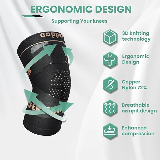 JIUFENTIAN Knee Support for Women and Men with Strap (2pack) Copper Knee Brace for Women Arthritis Pain-Knee Sleeves for Working Out,Running and Knee Pain Relief(Medium)