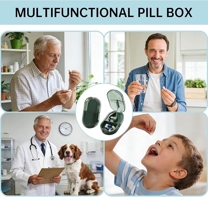 Pill Cutter Splitter for Small or Large Pills, Portable Pill Splitter with Hidden Professional Organizer and Brush, Tablet Cutter Medicine Slicer, Coupe Pilule for Tablets and Vitamins (Green)