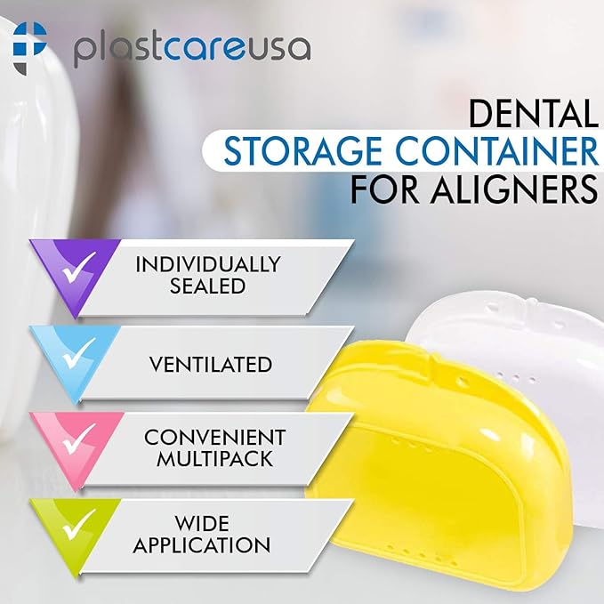 PlastCare USA Assorted Retainer Cases - 120 Individually Sealed Retainer Containers, Dental Storage Container for Aligners, Mouth Guards - Yellow, White, Pink, Green, Purple, Blue (10 Boxes of 12)