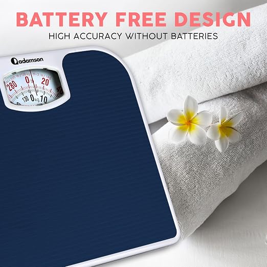 Adamson A21 Analog Scales for Body Weight - Up to 300 LB - New - Anti-Skid Rubber Surface - Large Numbers - Analog Bathroom Scale - Affordable - Durable with 20-Year Assurance - Blue