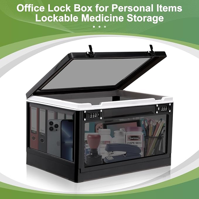 Large Medicine Lock Box, Clear Lockbox for Medication, 24L Lockable Storage Box with Dual 3-Digit Combination Locks for Snacks/Phone/Electronics, Organizer Bin for Home/Office/Fridge/School