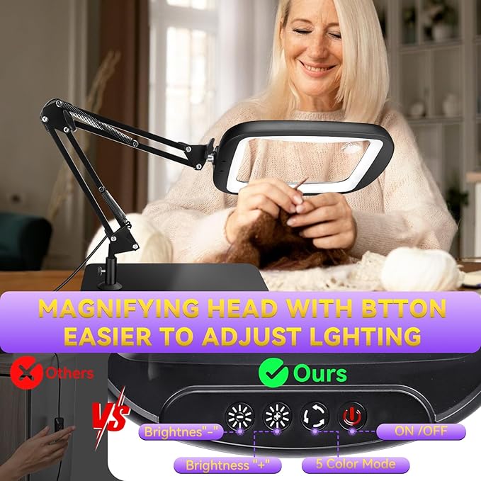 10X 30X Extra Large Magnifying Glass with Light and Stand,7-inch Lighted Magnifier,5 Color Modes Stepless Dimmable,Rectangle Hands-Free Magnifying Glass Desk Lamp for Reading Craft Hobby Close Work LB | 5 Color Modes Dimmable,Lighted Magnifier,Rectangl...