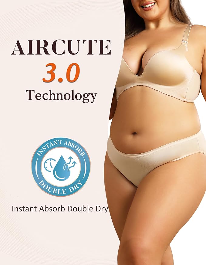 AIRCUTE Washable Leak Proof Incontinence Underwear for Women Absorbency Bladder Control Briefs 70ML,5 Pack (XL, Beige3-White2)