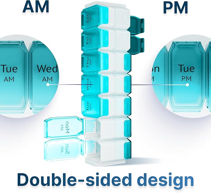 Extra Large Pill Organizer 2 Times a Day – XL Pill Box 7 Day with Big AM/PM Compartments – Fits Large Vitamins, Supplements & Gummies, for 7 or 14-Day Use, Color-Coded, Senior-Friendly, No Spills