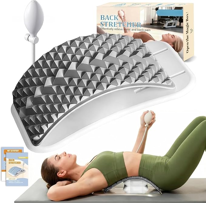 Back Stretcher for Lower Back Pain Relief, Adjustable Lumbar Support Board with Acupressure Points, Back Stretcher Board for Scoliosis, Spine Decompression Support(Grey)