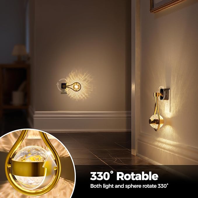 Briignite LED Night Lights Plug into Wall, 330° Rotating Night Light with Dusk to Dawn Sensor, 0-100LM Dimmable Nightlight Adjustable Brightness, 3000K Warm White for Hallway, Bedroom, Stairway