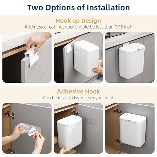 MUEE Compost Bin Kitchen for Counter Top or Under Sink 1.3 Gal/5L | Hanging Small Trash Can with Lid, Food Waste Bin, Mountable Garbage Can for Cupboard/Bathroom/Bedroom/Office/RV, Matte White