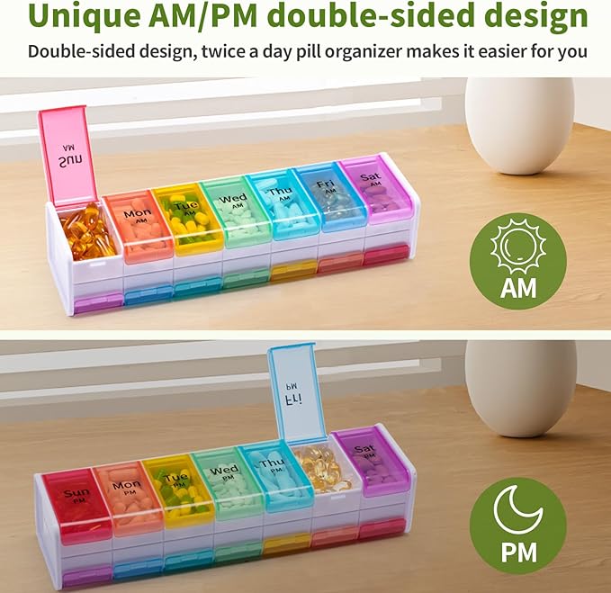 Daviky Extra Large Weekly Pill Organizer 2 Times a Day, XXL Pill Box 7 Day with AM PM Large Compartments, BPA-Free Daily Medicine Case, Jumbo Pill Holder for Fish Oils, Vitamins & Supplements（White）