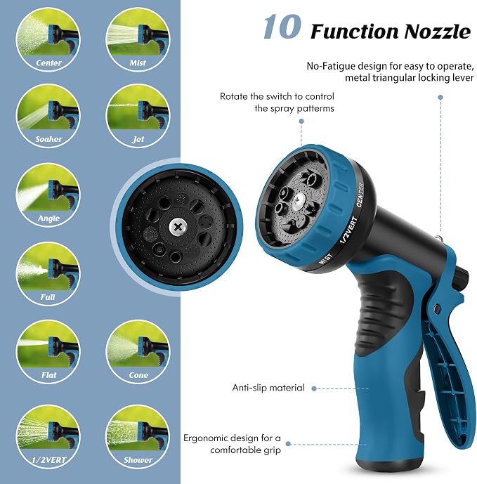 Metal Garden Hose 50FT with 10-Function Nozzle, No-Kink Water Hose | Metal Hoses with Leak-proof Connectors, Lightweight, Puncture-proof, Pet-proof, Sturdy, 550PSI, Hose for Outdoor, Yard