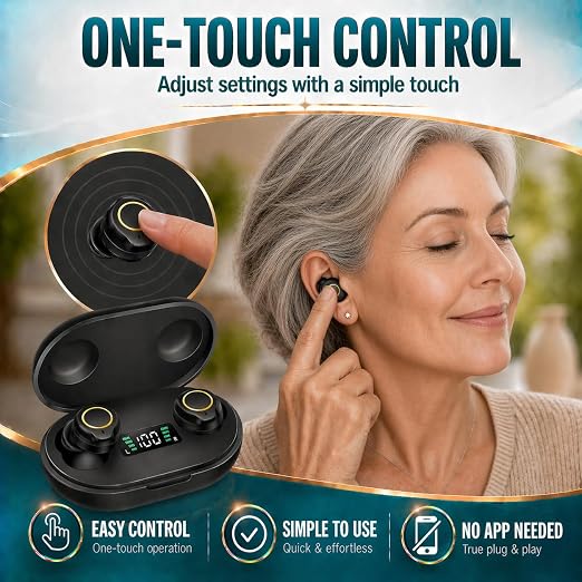 Hearing Amplifier Rechargeable for Seniors Adults - Personal Sound Amplifier Device with Charging Case, Noise Reduction for TV Watching Conversations, Easy Volume Control, Comfortable In-Ear PSAP (Black)