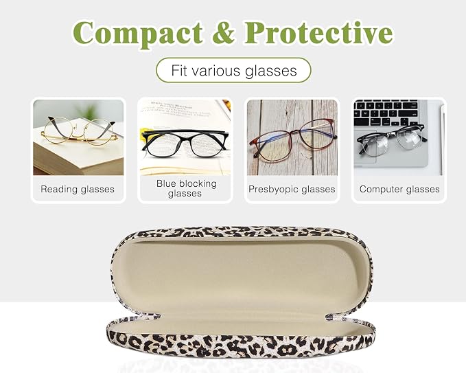 MoKo Hard Shell Eye Glasses Case, PU Leather Eyeglasses Cases with Cloth