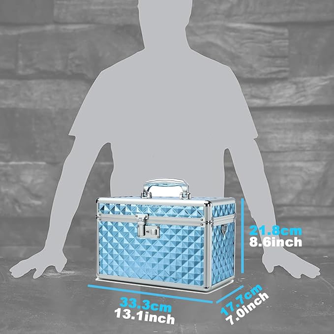 Storage Box with Key Lock, Lockable Medicine Storage Box, Empty First Aid Box, Security Lock Box, Multipurpose Locking Box for Home and Outdoor Use (Blue, Large)