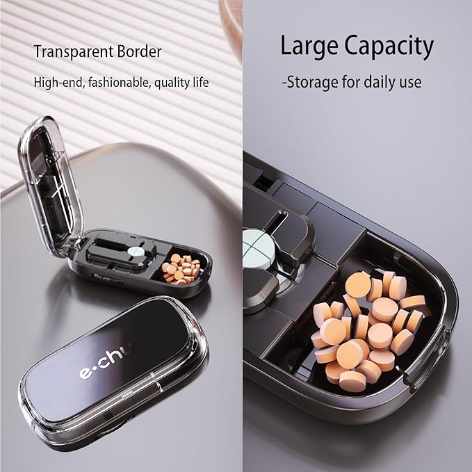 Pill Cutter Splitter for Small and Tiny Pills - 1/2 & 1/4 Adjustable Pill Splitter with Centering Device for Cutting Multiple Pills, Accurate Alignment and Easy to Use (Black)