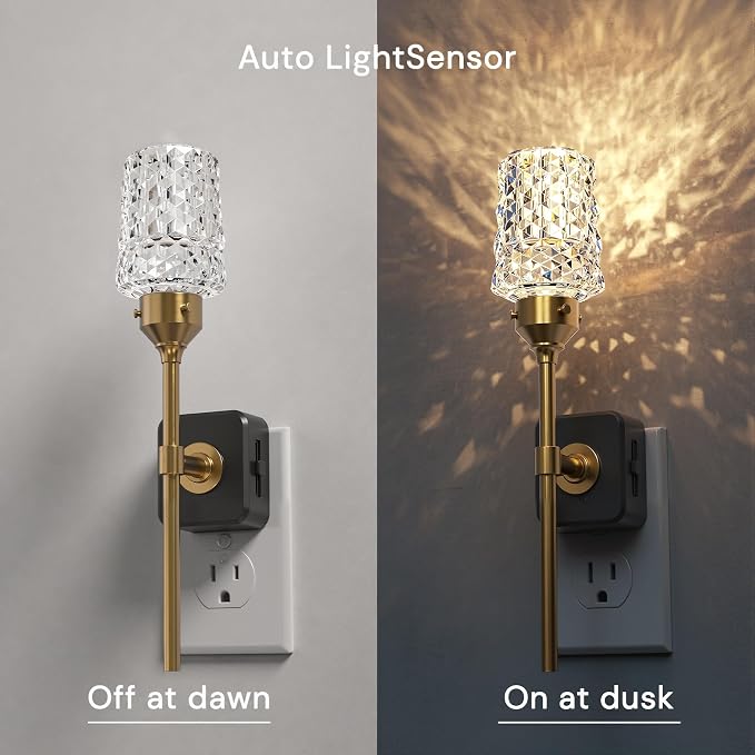 L LOHAS LED Night Light, Night Lights Plug into Wall | Automatic Night Lights with Auto Light Sensor, 0-100LM Adjustable Brightness Rotating Crystal Nightlight for Bedroom Hallway