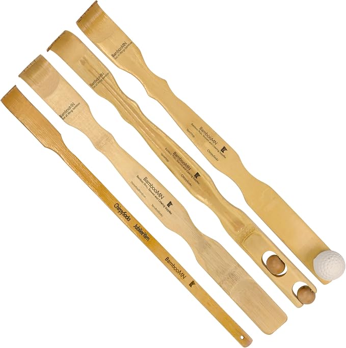 Bamboo Back Scratcher Shoe Horn, Smooth Ball, Bonger Back Scratcher & Travel Size - 4 Total Units