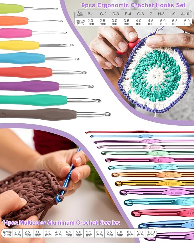 Aeelike Crochet Kit for Beginners Adults Kid, Complete Crochet Kits, Purple | Crochet Kit for Beginners Young and Old, All-inclusive Kit with Crochet Hooks 655 Yards Yarn Instruction Knit Bag, Ideal Gift