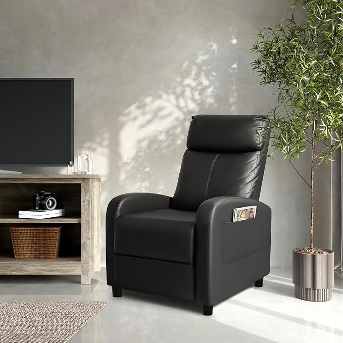 Homall Recliner Chair, Recliner Sofa Leather for Adults Dark Black Recliner | Massage Home Theater Seating with Lumbar Support, Reclining Sofa Chair for Living Room