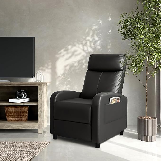 Homall Recliner Chair, Recliner Sofa PU Leather for Adults, Black Recliners | Home Theater Seating with Lumbar Support, Reclining Sofa Chair for Living Room