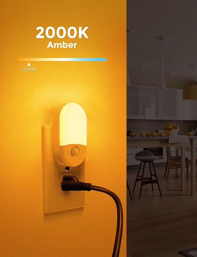 L LOHAS LED Motion Sensor Night Light, Amber Night Lights Plug into Wall,4P | Yellow Sleep Light,Motion Sensor Light Indoor,30/60LM,Motion Activated,Automatic Low Blue Nightlight,Bathroom Bedroom Hallway