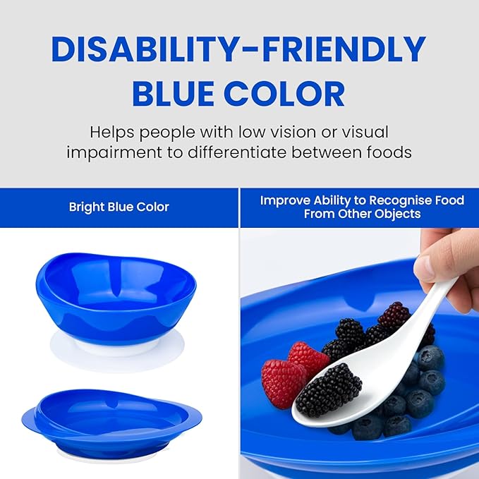 Spill Proof Scoop Plate and Bowl with Non-Skid Suction Base, Adaptive Self-Feeding Dinnerware for Elderly and Disabled