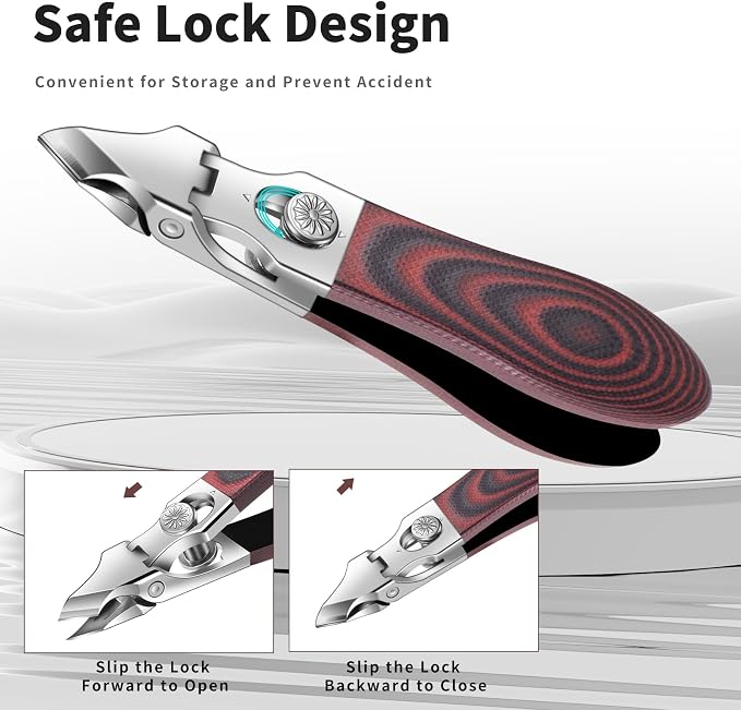 Professional Stainless Steel Cuticle Nippers for Manicurists, Safe Lock Cuticle Trimmer with G10 Non-Slip Handle and Splash Guard for Salon and Travel (Oval Red D)