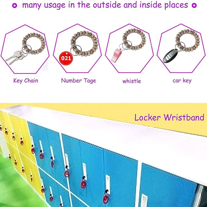 BIHRTC Pack of 6 Keychain Bracelet Wristlet Wrist Key Chain Holder Spring | Wristband Flexible Spiral Wrist Coil Spring Stretchable Spiral Key Rings for Gym Pool ID Badge Sports
