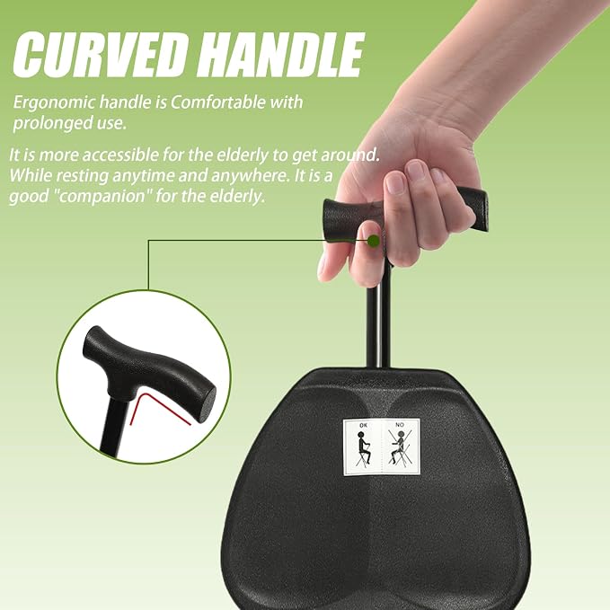 Walking Cane Chair, Walking Stick, Portable Folding Cane with Seat is 34 Inches Tall, Supports up to 240 Pounds, Anti-Slip Lightweight Walking Stick for Seniors