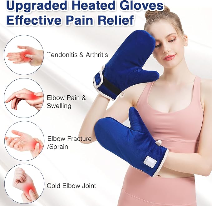 Heated Gloves for Arthritis Hands - Electric Heating Mittens 30s Fast Heat Therapy for Carpal Tunnel Pain Relief - Hand Heating Pad Treatment Wrist Fingers 10-90Min Auto Shut Off & 86℉-158℉ Temp