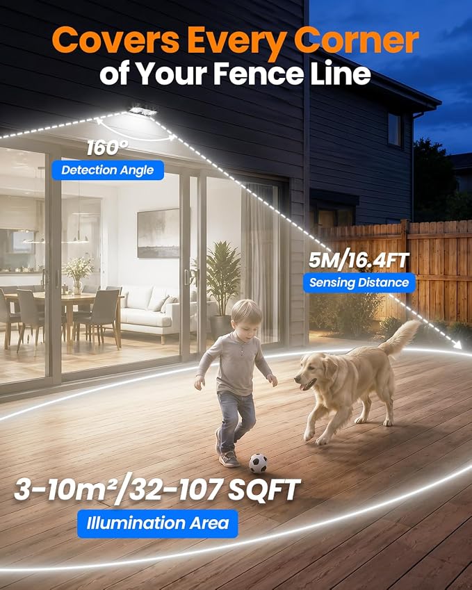 VOLISUN Motion Sensor Solar Fence Lights Outdoor 12 Pack, IP65 Waterproof, 3 Modes (High/Low/Steady-On) Dusk to Dawn Backyard Lights, 6000K Cool White Motion Sensor Outdoor Lights for Garden Yard Deck