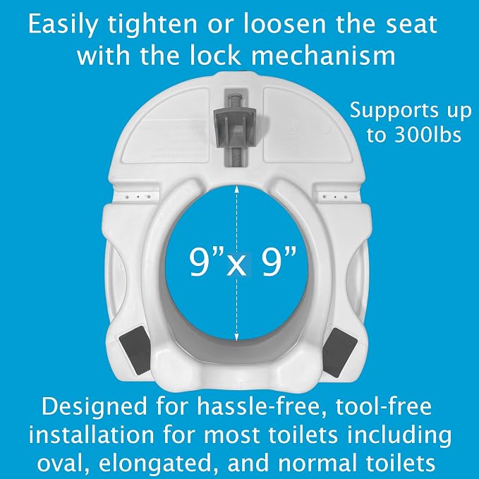 Carex E-Z Lock Raised Toilet Seat, Elongated Toilet Seat Riser, Adds 5 Inches of Height, 300 lbs Capacity, Elevating and Raising Seat for Elderly and Handicap, Universal, Slip-Resistant, White