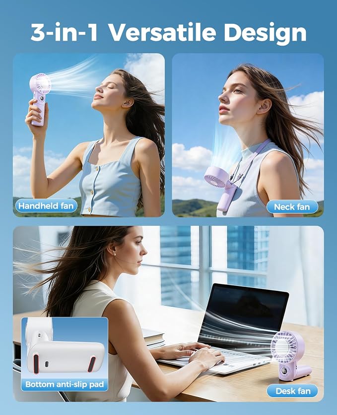 Portable Handheld Fan with Semiconductor Ice Cooling, 5 Seconds Cool Down | 4000mAh Handheld Fan/Table Fan/Neck fan 3 In 1, Rechargeable 10500 RPM Turbo cooling fan for Outdoor,Office,Camping,Travel