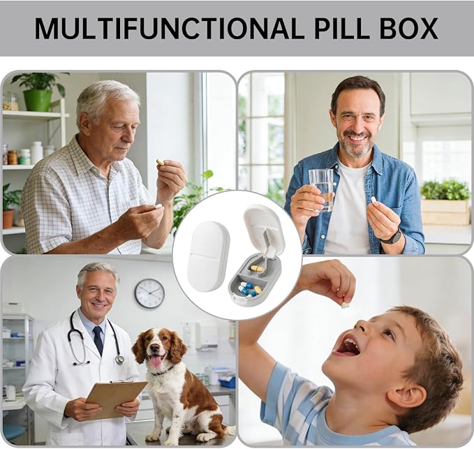 Pill Cutter Splitter for Small or Large Pills, Portable Pill Splitter with Hidden Professional Organizer and Brush, Tablet Cutter Medicine Slicer, Coupe Pilule for Tablets and Vitamins