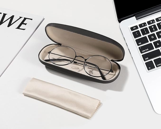 MoKo Hard Shell Eye Glasses Case, PU Leather Eyeglasses Cases with Cloth