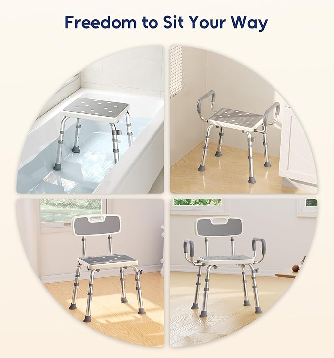 FSA & HSA Eligible Shower Chair for Inside Shower with Arms and Back, 500lbs Capacity Height Adjustable Shower Seat with Thickened Frame for Seniors, Elderly and Disabled