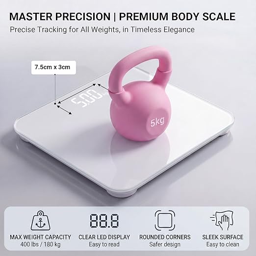 Digital Scale for Body Weight, Highly Accurate Bathroom Scale with Invisible LED Display & Step-On Technology, Shatter-Resistant Tempered Glass & Anti-Skid Base for Home Gym, 400 lbs